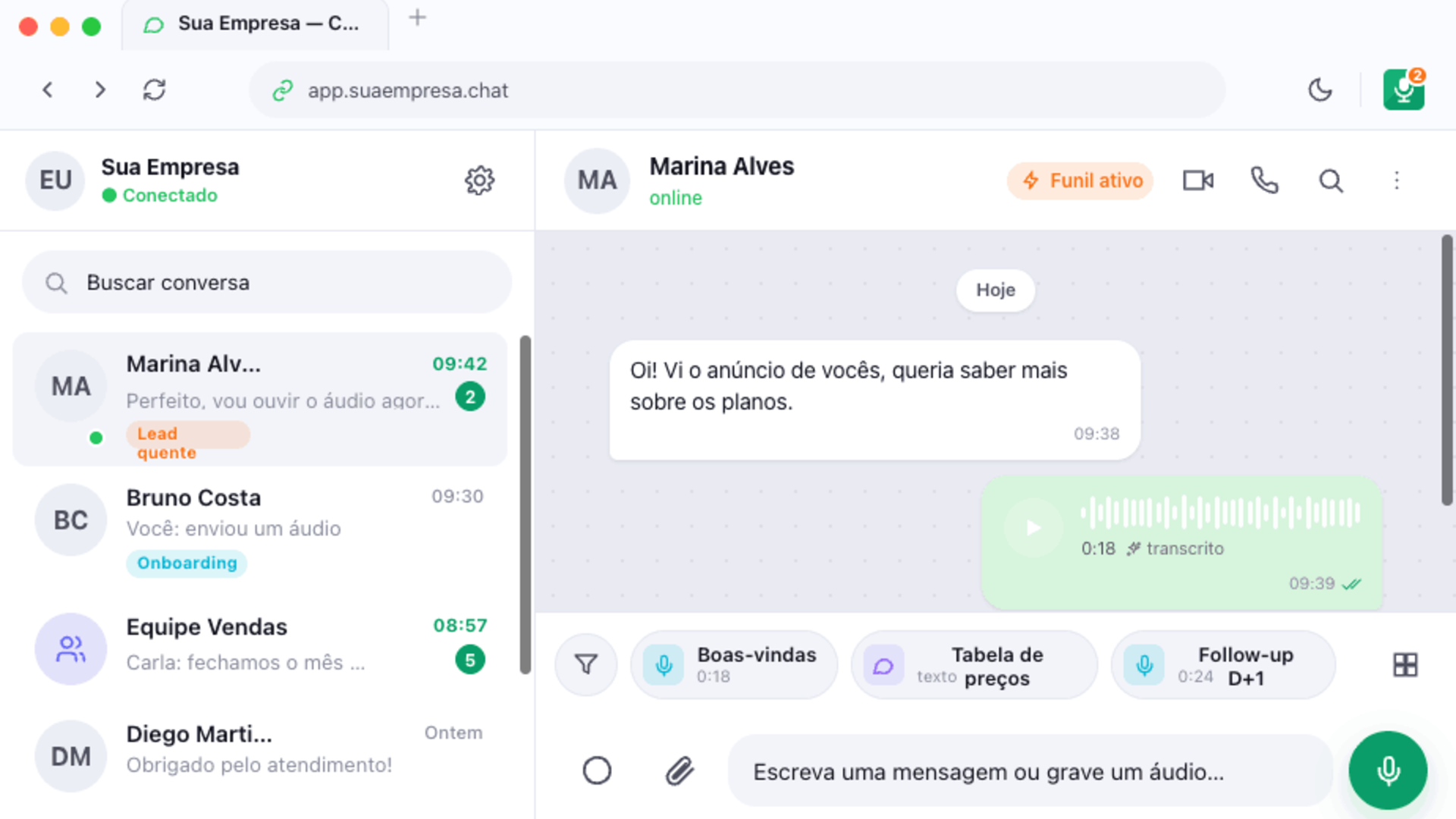 VozZup em ação no WhatsApp Web
