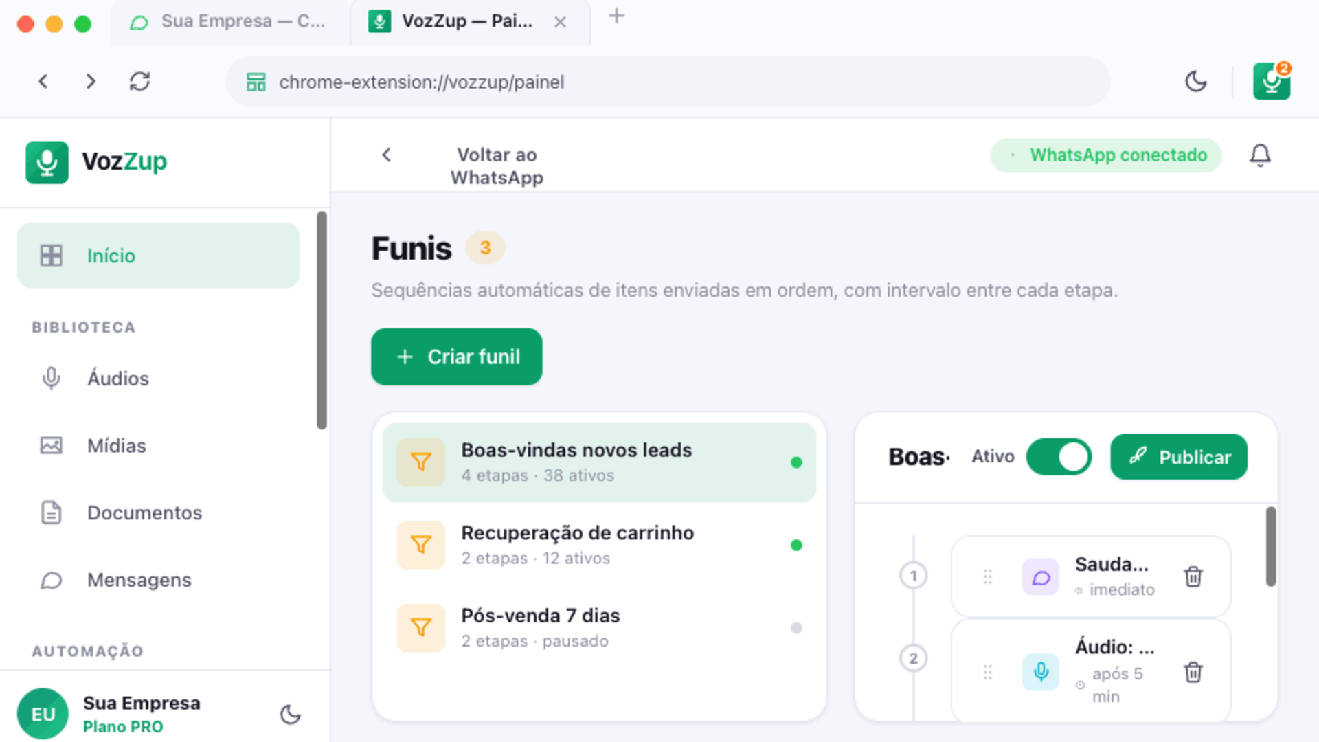 Construtor de funis do VozZup